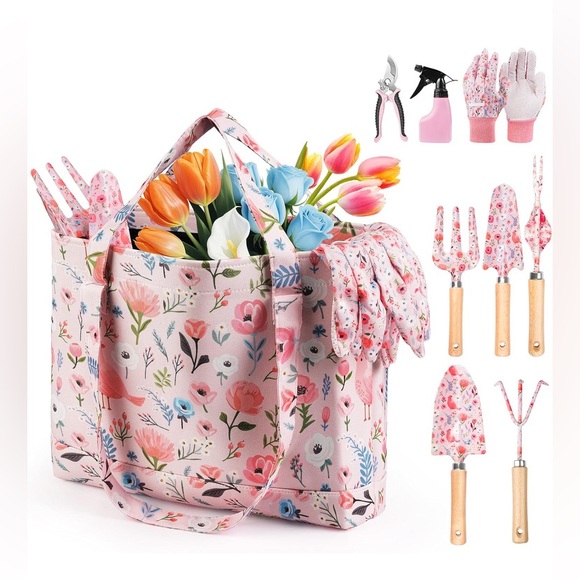 Floral Garden Tool Set with Tote Bag